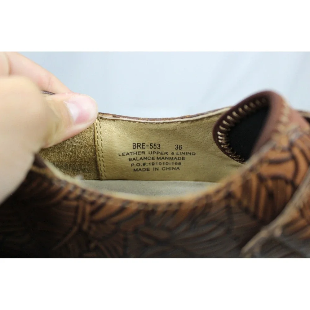 Alegria Paloma Brown Embossed Leather Suede Mary Jane Comfort Shoes Womens 38
